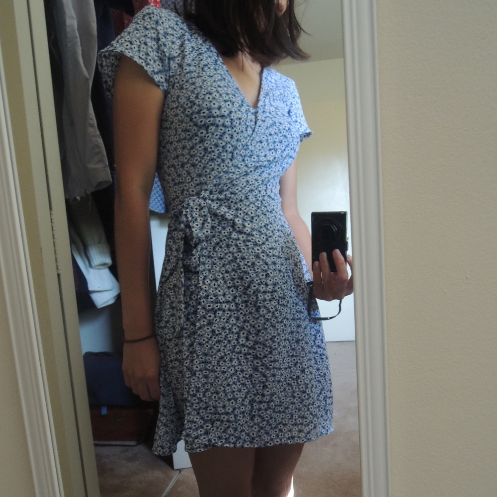 Blue Floral Wrap Dress